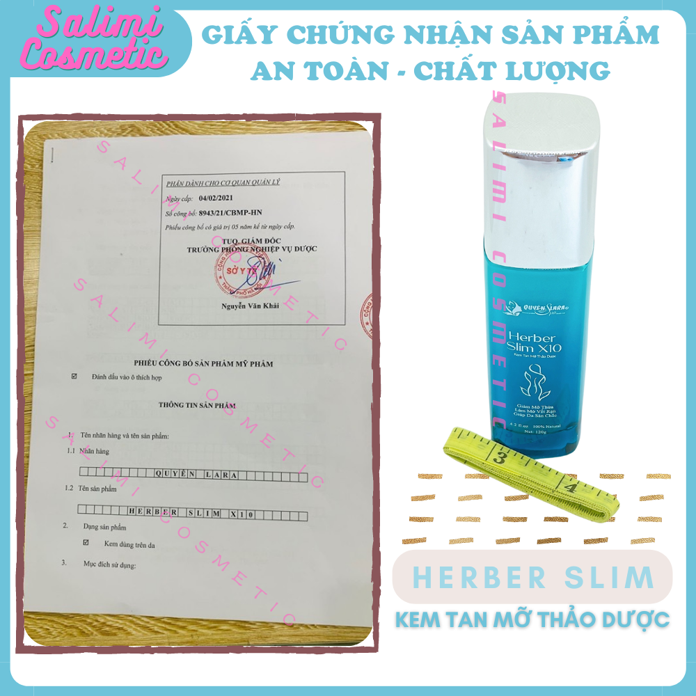 Kem Tan Mỡ Thảo Dược HERBER SLIM X10 Quyên Lara 120 Gram - Hỗ Trợ Giảm Mỡ, Làm Mờ Vết Rạn, Làm Săn Chắc Da Vùng Bụng, Đùi, Bắp Tay, Bắp Chân, Cằm, Công Nghệ Nano Đánh Tan Mọi Loại Mỡ Thừa, Tặng Kèm Thước Dây - HÀNG CHÍNH HÃNG