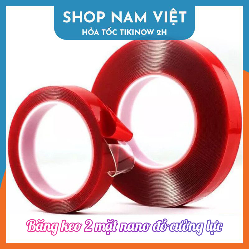 Băng Keo 2 Mặt Nano Đỏ Cường Lực Trong Suốt Siêu Dính, Chịu Nhiệt, Chống Nước