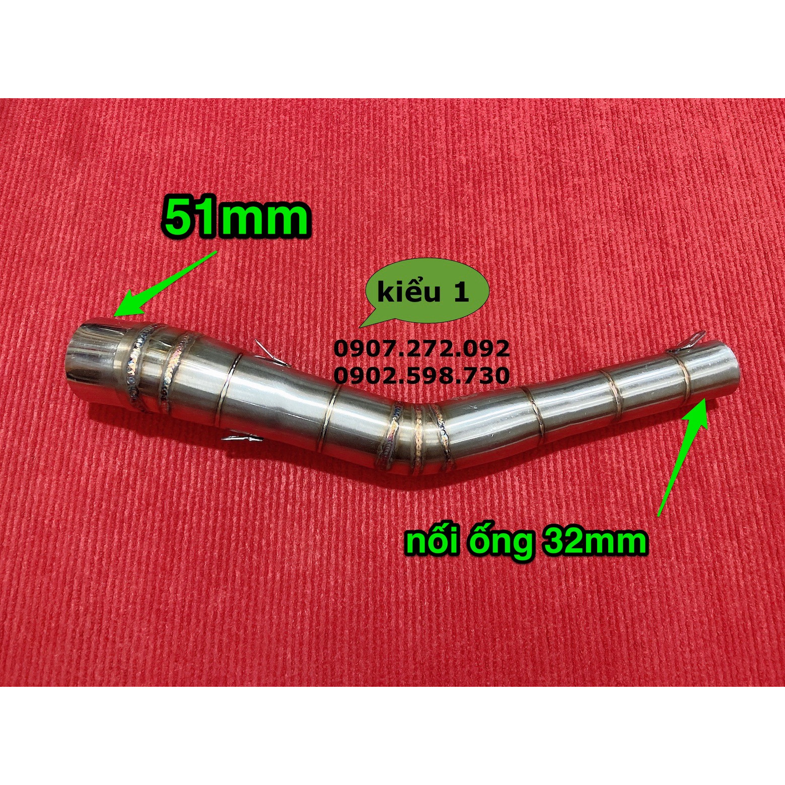 Đùi gà gắn cổ pô tăng 32-38-51mm inox 304 dành cho xe máy