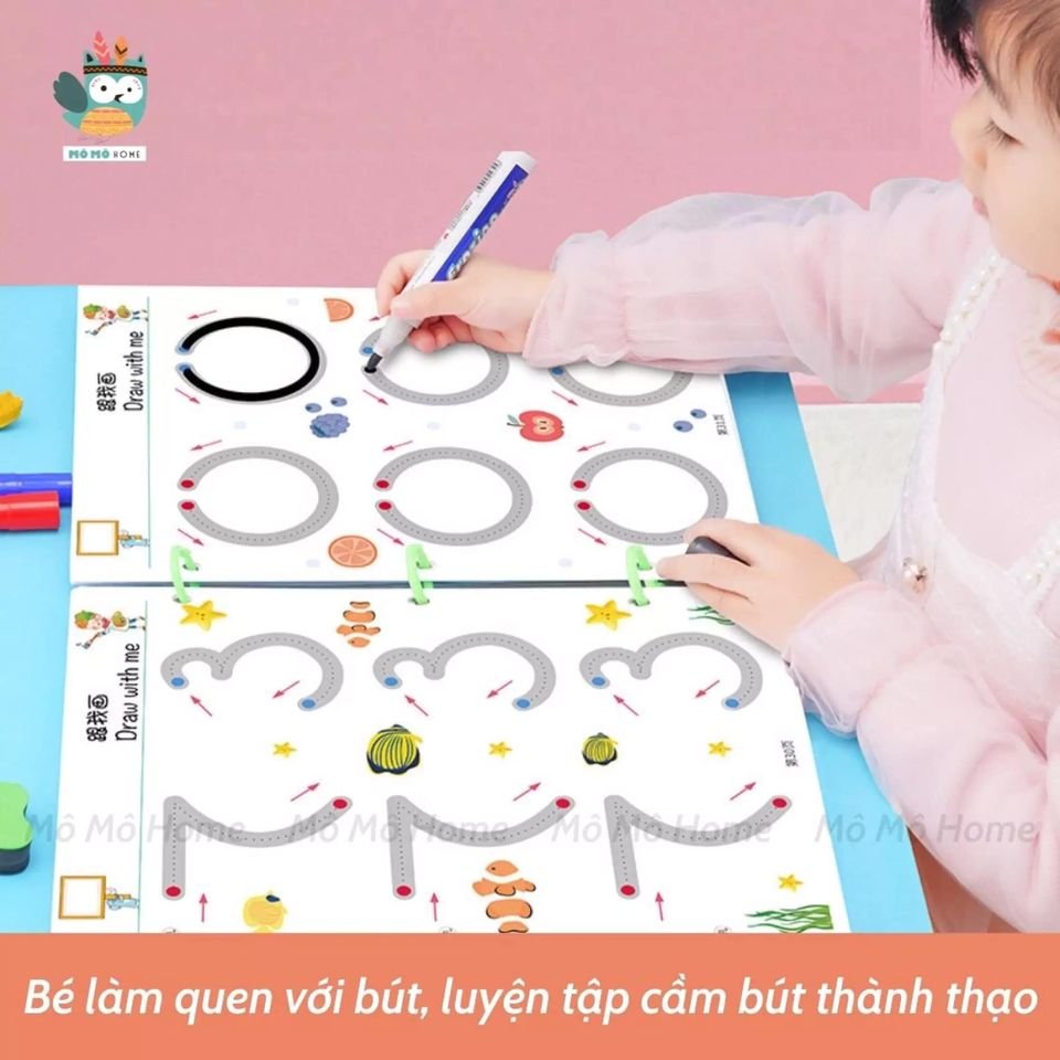 [SẢN PHẨM HOT]Quyển Dot to Dot Sử dụng lại tiết kiệm - Nối Chấm luyện giáo dục sớm cho bé Xóa được