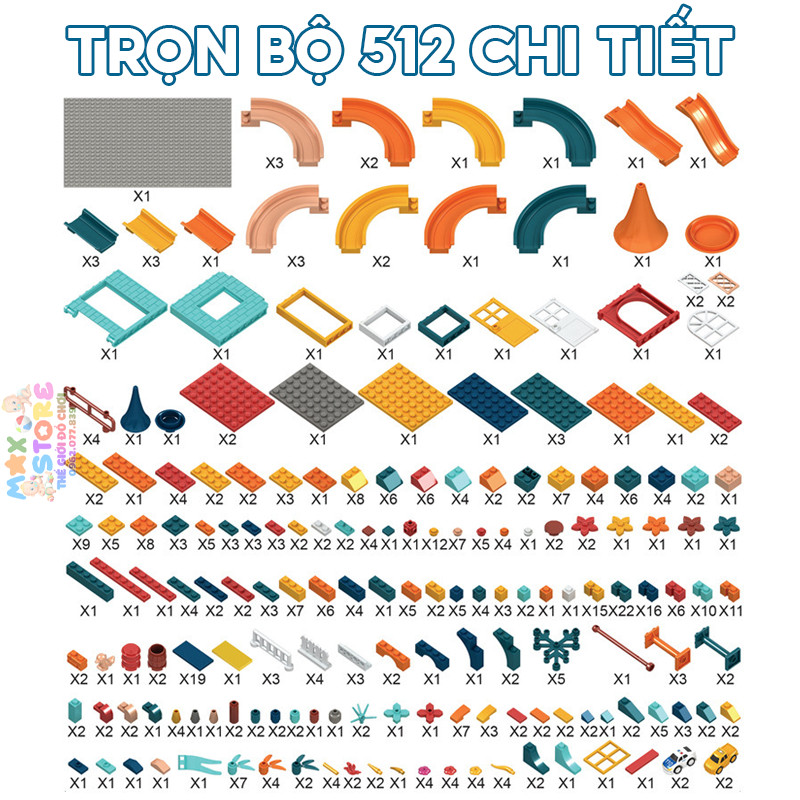 Đồ Chơi Lắp Ráp Xếp Hình Đường Ray Ô Tô Cầu Trượt 512 Chi Tiết Kèm Oto