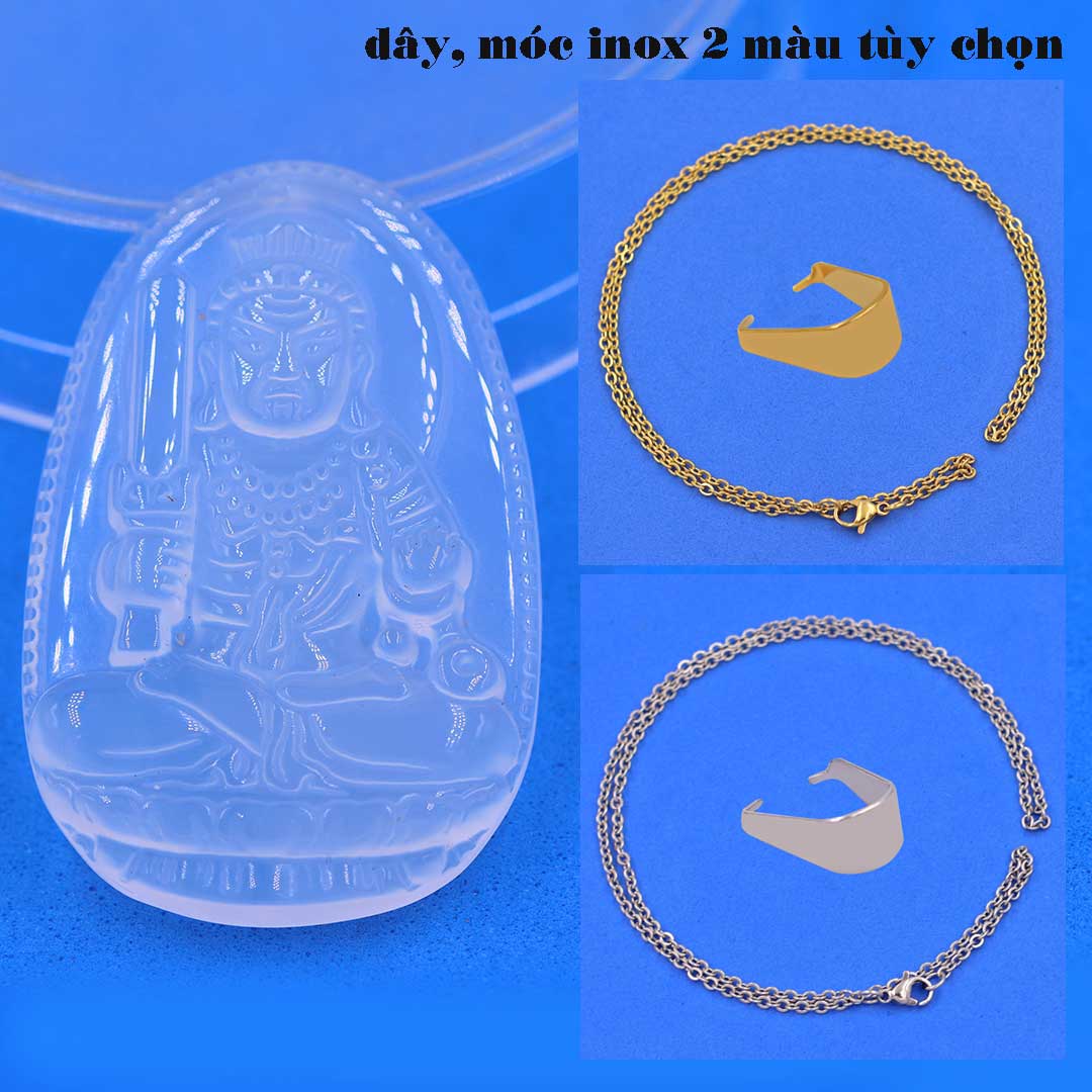 Mặt Phật Bất động minh vương mã não trắng kèm dây chuyền inox trắng + móc inox trắng, mặt dây chuyền Phật bản mệnh, Bất động minh vương-A di đà-Đại nhật như lai- Đại thế chí-Hư không tạng-Phổ hiền-Thiên thủ thiên nhãn-Văn thù
