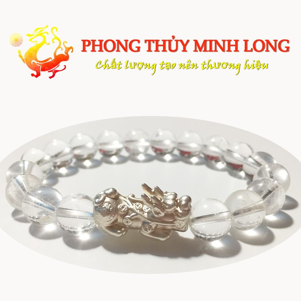 Vòng tay đá. thach anh Trắng chất lượng 5A mix Tỳ Hưu Bạc hợp mệnh Kim và Thủy