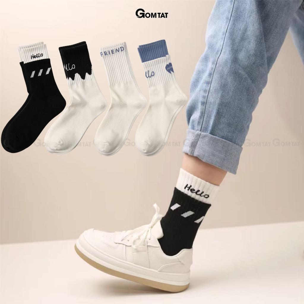 Tất nam nữ cổ cao cao cấp mẫu Hello, vớ cao cổ unisex chất liệu cotton mềm mại thoáng mát êm chân - CAO2CO-ZHU-6001-1DOI