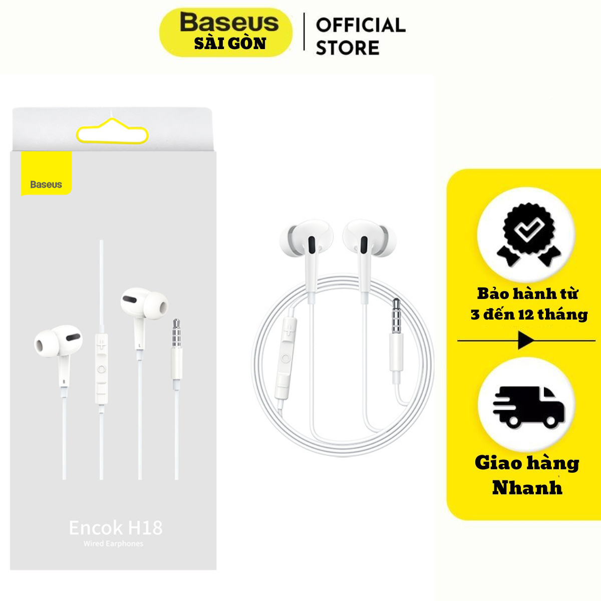 Tai nghe có dây Baseus Encok H18 Wired Earphones 3.5mm - Hàng chính hãng