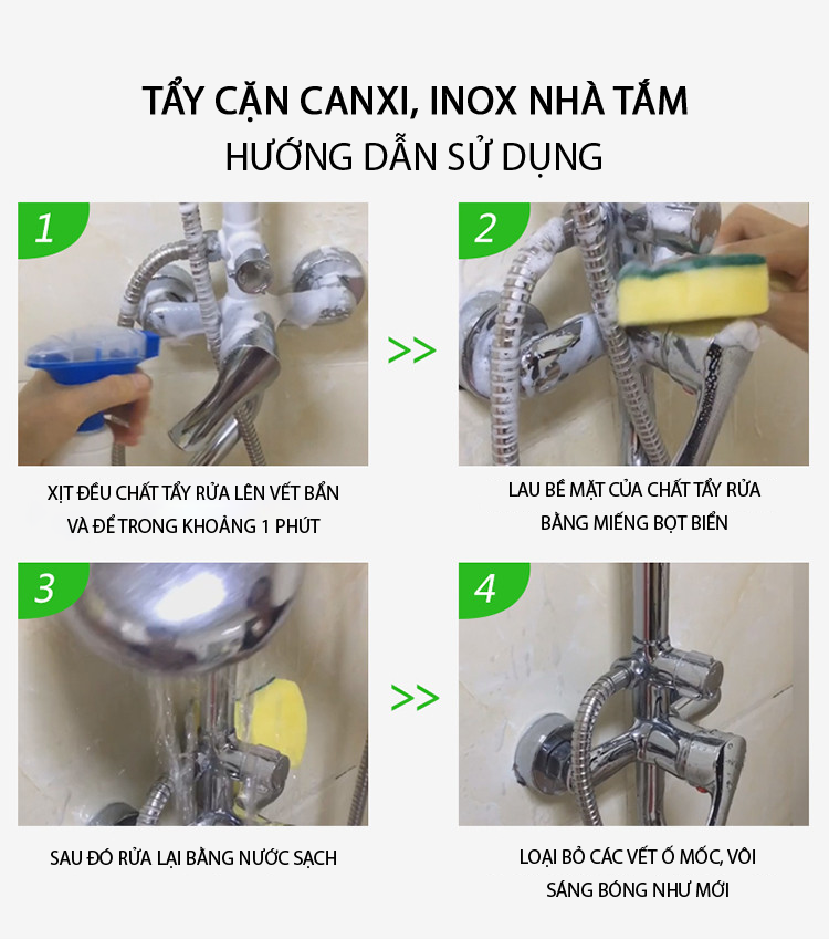 Tẩy cặn canxi nhà tắm JULI Plus tẩy rửa sạch nhà vệ sinh cặn bám trên vòi sen inox, vách kính, bồn sứ, gạch mem, gương soi, chậu rửa. Chai 500ml