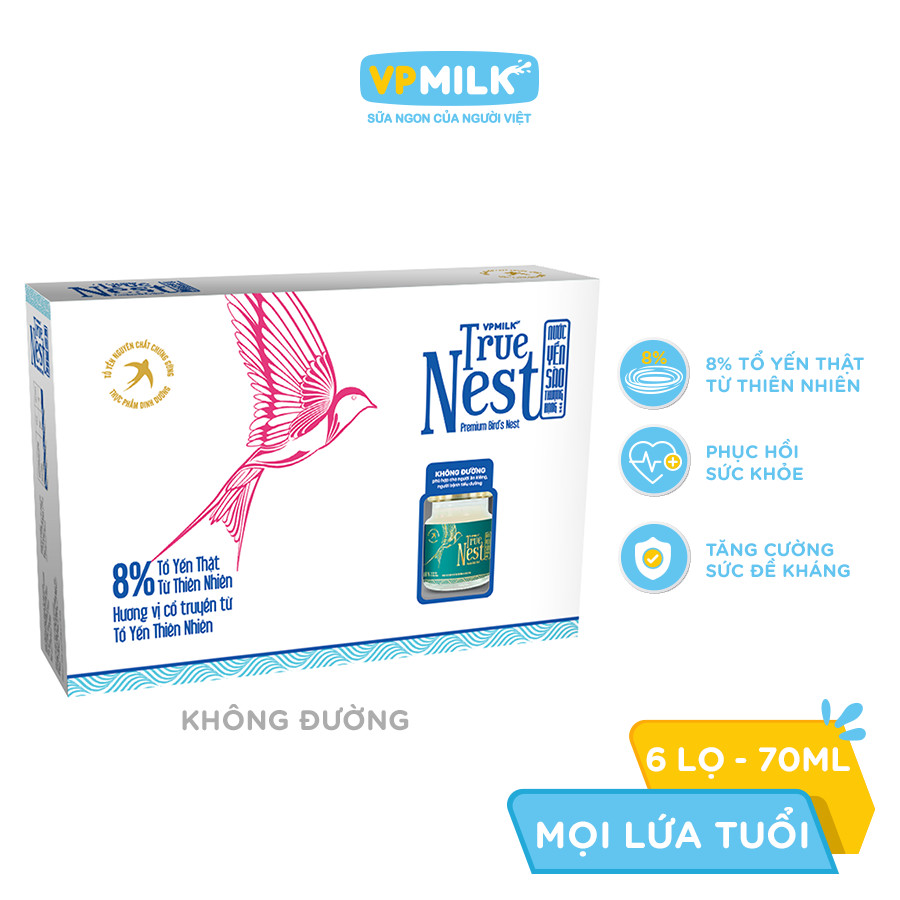 Tổ Yến Nguyên Chất Chưng Gừng VPMilk True Nest - Không Đường (Gift set 6 lọ x 70 ml)
