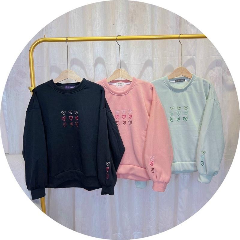Áo khoác sweater chui đầu thêu tim nỉ ngoại tay phồng unisex ulzzang nam nữ