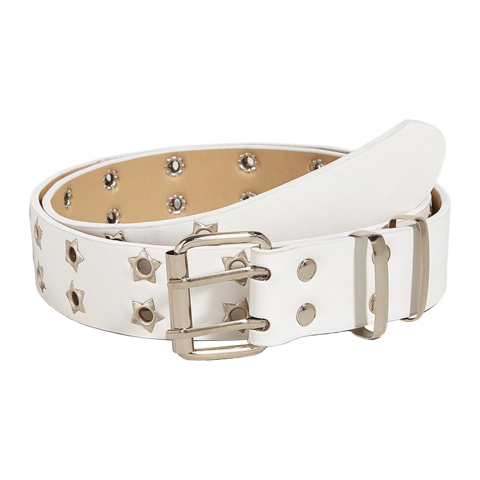 Fashion Women Leather Belt Double Grommet Belt Metal Buckle Gothic Punk Belt Adjustable