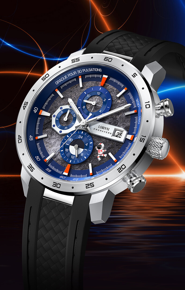 Đồng hồ nam chính hãng LOBINNI L16072-1 full box,hàng mới 100% ,kính sapphire chống nước,chống xước,dây cao su xịn ,kiểu dáng thể thao 3 núm ,size mặt to