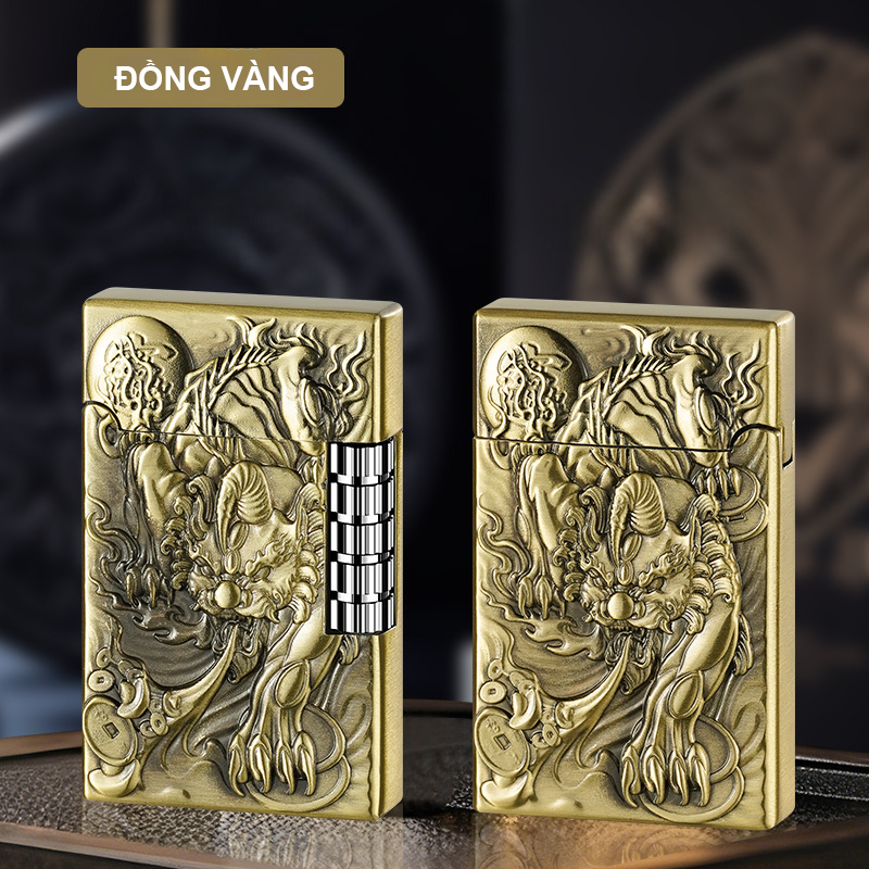 Bật Lửa Dupont Khắc Nổi Hình Tỳ Hưu Đồng - Xài Gas (giao màu ngẫu nhiên)