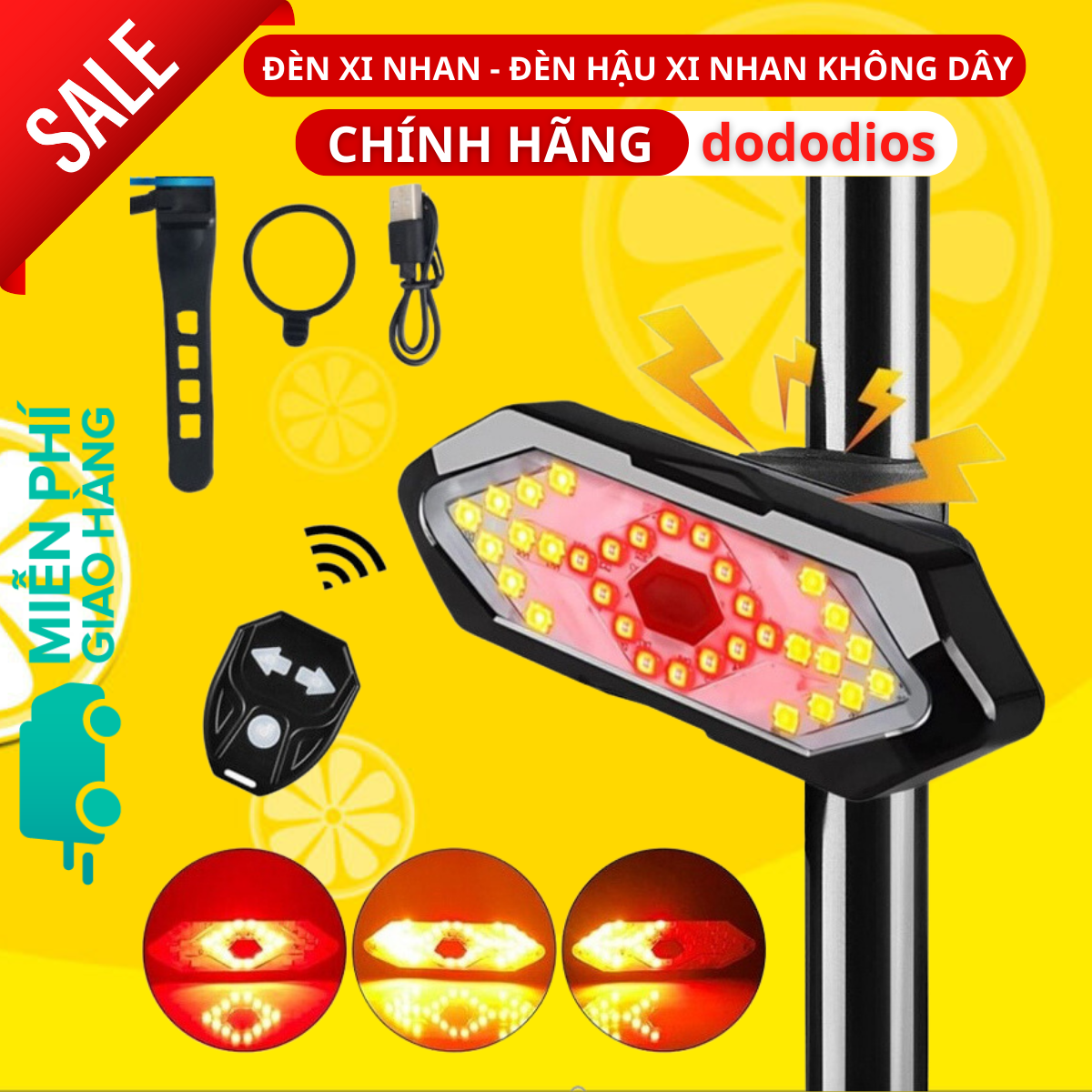 Đèn xe đạp xi nhan không dây siêu nhậy lắp cột yên 5 chế độ sáng KÈM CÒI - Hàng chính hãng dododios