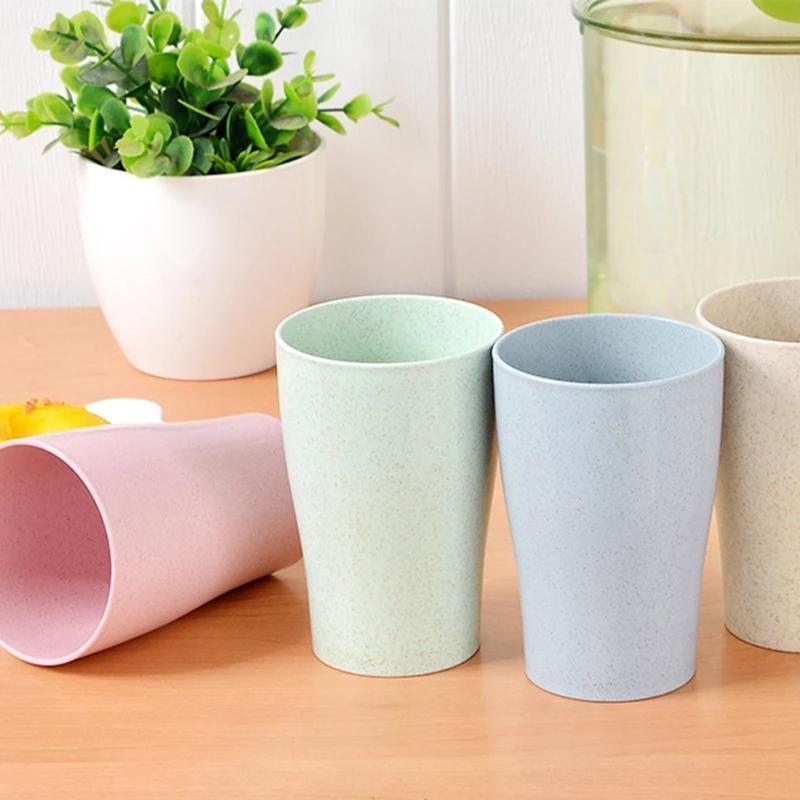 Wheat Straw 4pcs/set Water Cup Biodegradable Children Breakfast Eco-Friendly Milk Drink Cup Couple Mouthwash Cup Drinkware