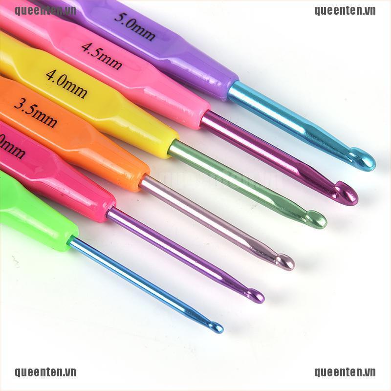 6pcs/set Multifunctional Plastic Handle Aluminum Crochet Hooks Knit QUVN