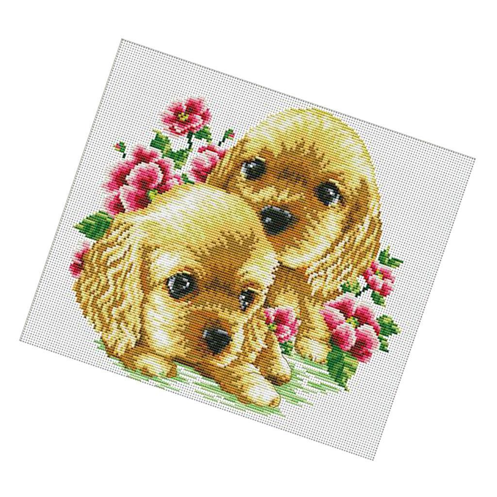 Handmade Ribbon Embroidery Lovely Dog Painting  Cross Stitch DIY