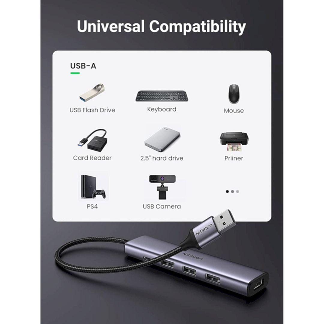 Ugreen UG20805CM473TK 5Gbps vỏ nhôm Bộ chia USB 3.0 1 ra 4 cổng USB hỗ trợ nguồn Type-C - HÀNG CHÍNH HÃNG
