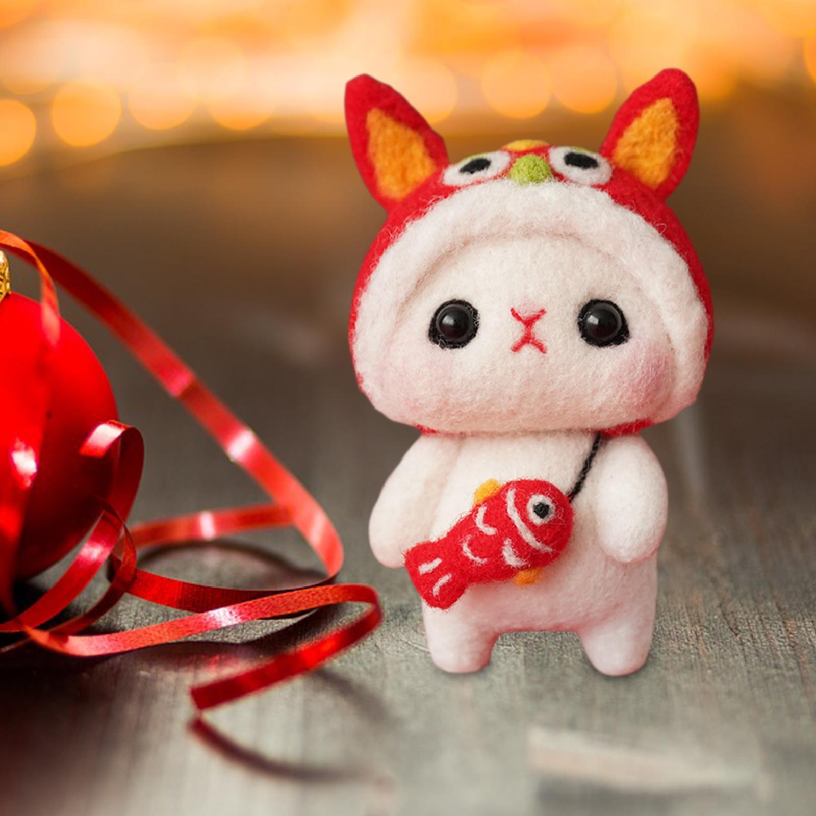 Bunny Felting Kit with Tools Animal Doll Keychain Gift for Holiday