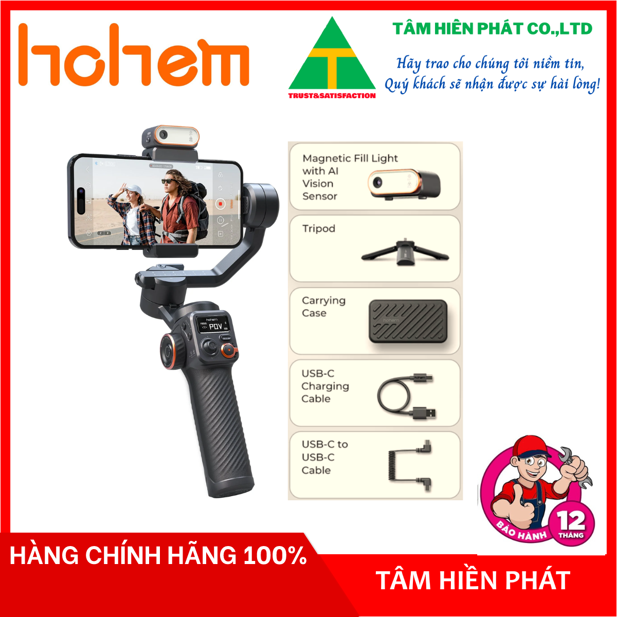 Hohem Isteady M6/M6 KIT - Gimbal Tay Cầm Chống Rung Cho Smartphone, Tích Hợp Cảm Biến AI Xoay 360 độ kèm đèn LED chiếu sáng - Hàng chính hãng - Bảo hành 12 tháng