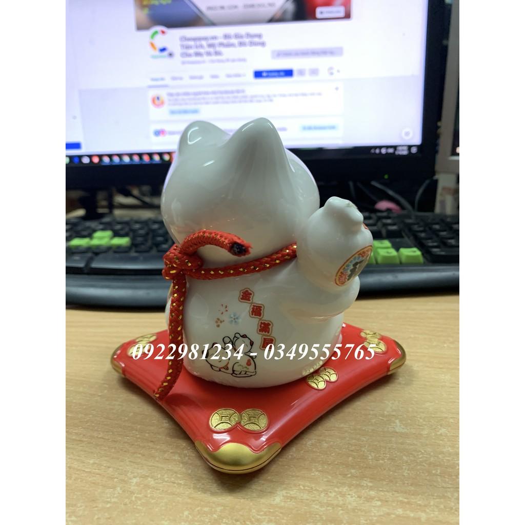 Mèo thần tài vẫy tay năng lượng mặt trời bằng sứ MT2 - size 13,9cm