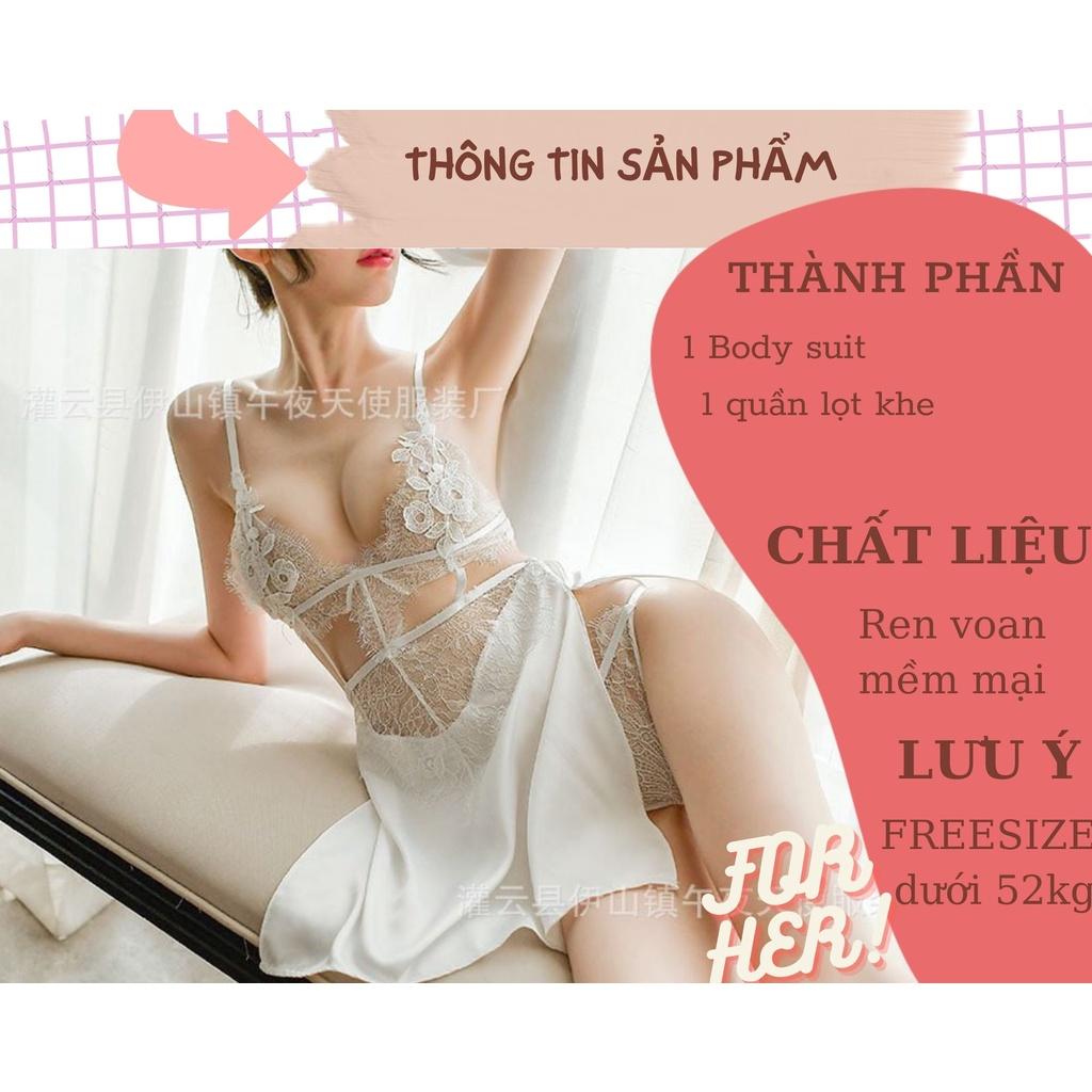 Váy ngủ lụa 2 dây phối ren mềm mại