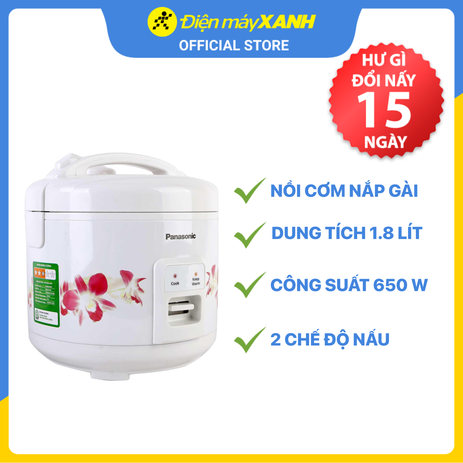 Nồi cơm điện Panasonic 1.8 lít SR-MVN187HRA - Hàng chính hãng