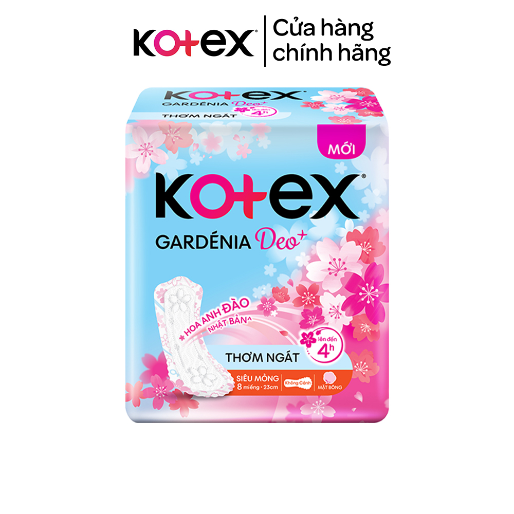 [Tặng 2M đến khi hết hàng] Băng vệ sinh Gardenia Deo+ - Hoa Anh Đào Mặt Bông siêu mỏng không cánh 23cm 8 miếng