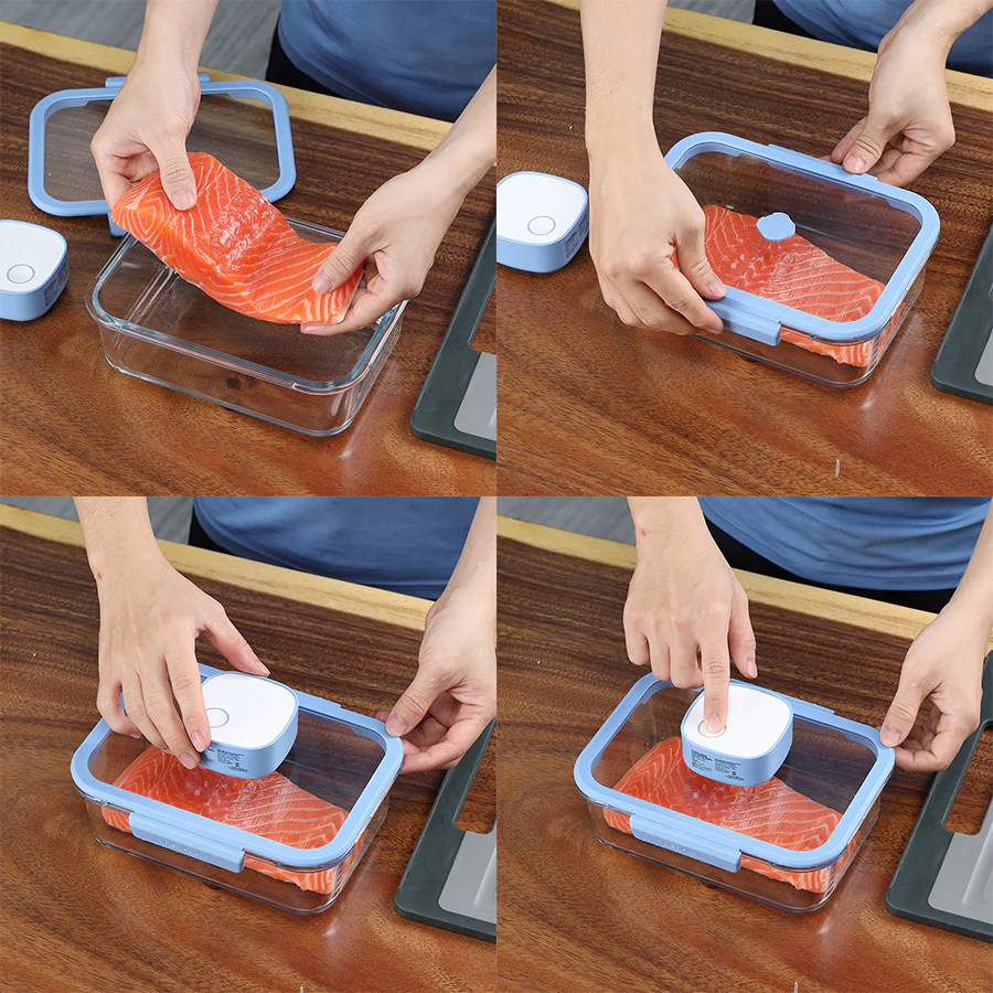 Bộ hộp thuỷ tinh chân không Neoflam VACU 8 món không bơm – Dùng lò vi sóng, lò nướng, tủ lạnh, an toàn sức khỏe