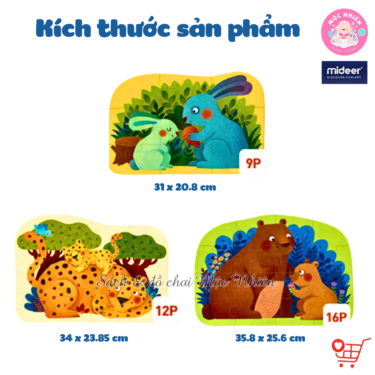 Đồ chơi xếp hình puzzle Mideer - Level 2 Animal (03 tranh 09-12-16 mảnh ghép)