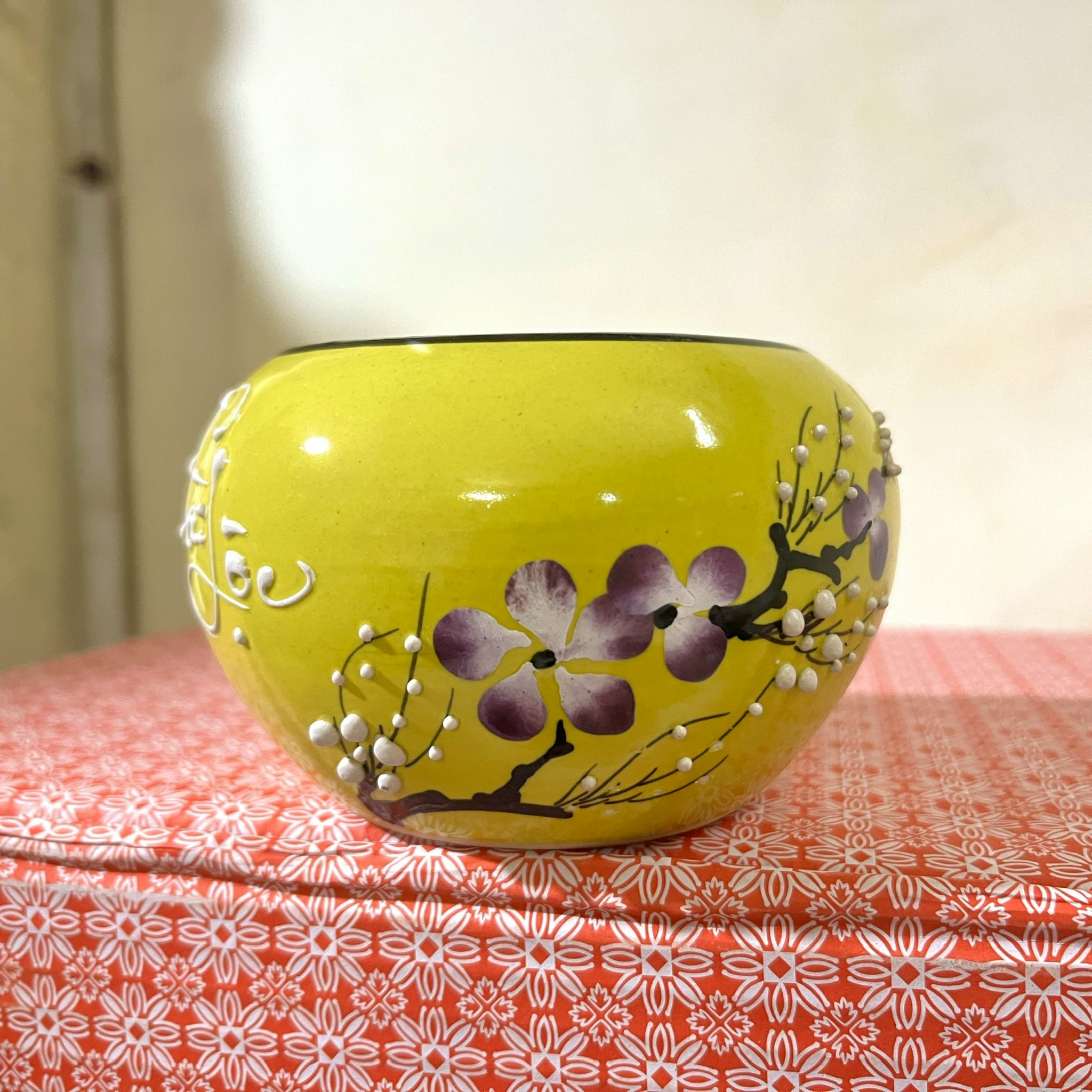 Chậu hoa Tài Lộc gốm Bát Tràng cao 9cm , Vò cắm hoa sứ để bàn
