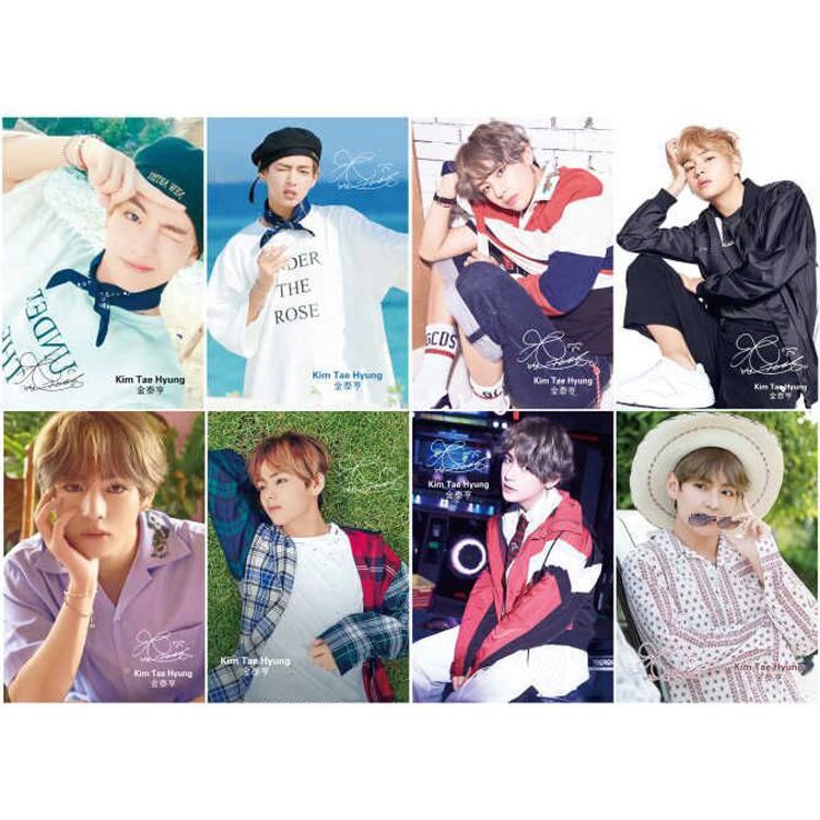 Poster V BTS 8 tấm in chữ ký