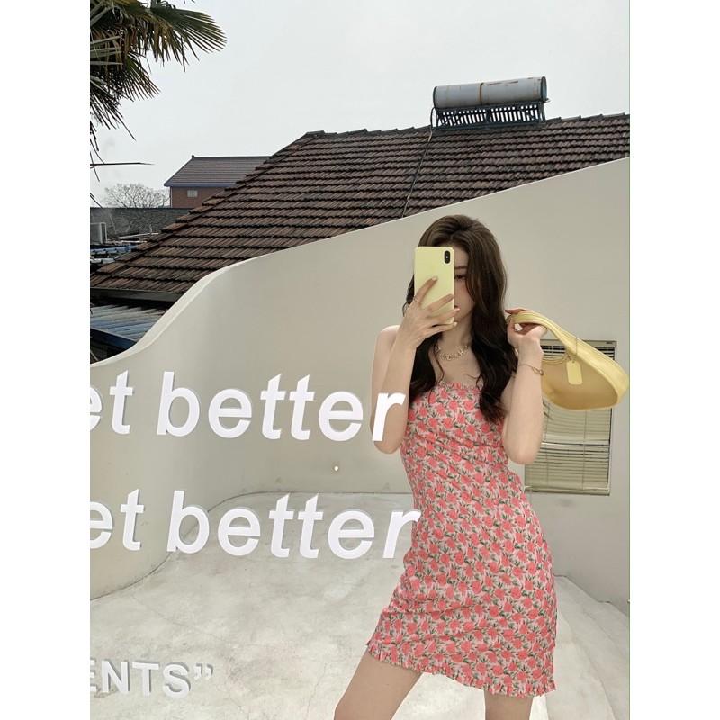 Đầm hai dây thắt nơ hoa hồng summer 2020