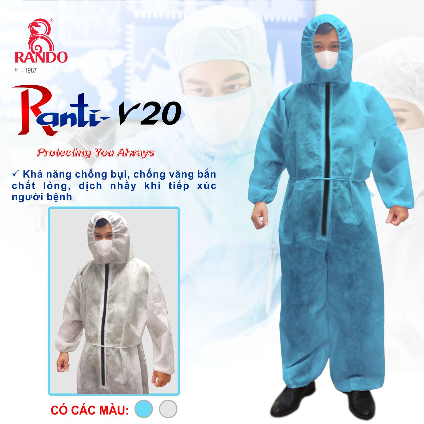 Quần áo bảo hộ y tế phòng sạch, phòng dịch, dùng 1, 2 lần chính hãng Rando