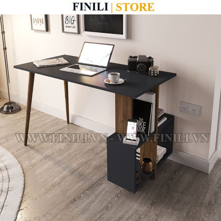 Bàn làm việc FINILI kết hợp kèm kệ sách chân gỗ hiện đại FLNO880