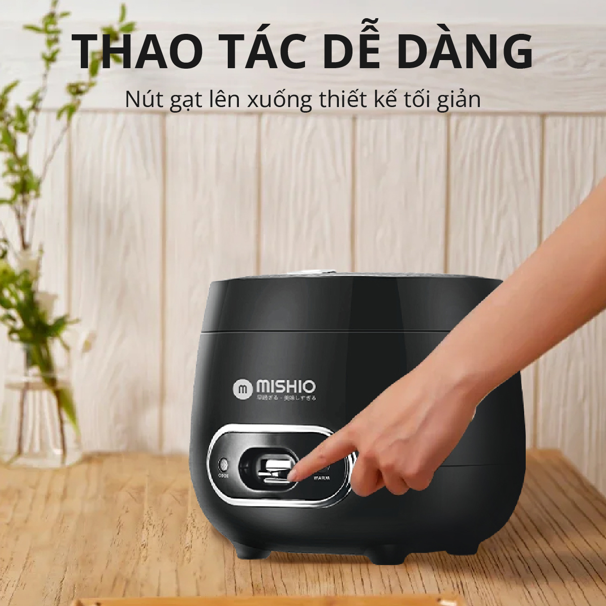 Nồi Cơm Điện Men Đá Mishio MK233 size 0.8L lòng nồi dày nặng nấu cơm ngon - Hàng chính hãng