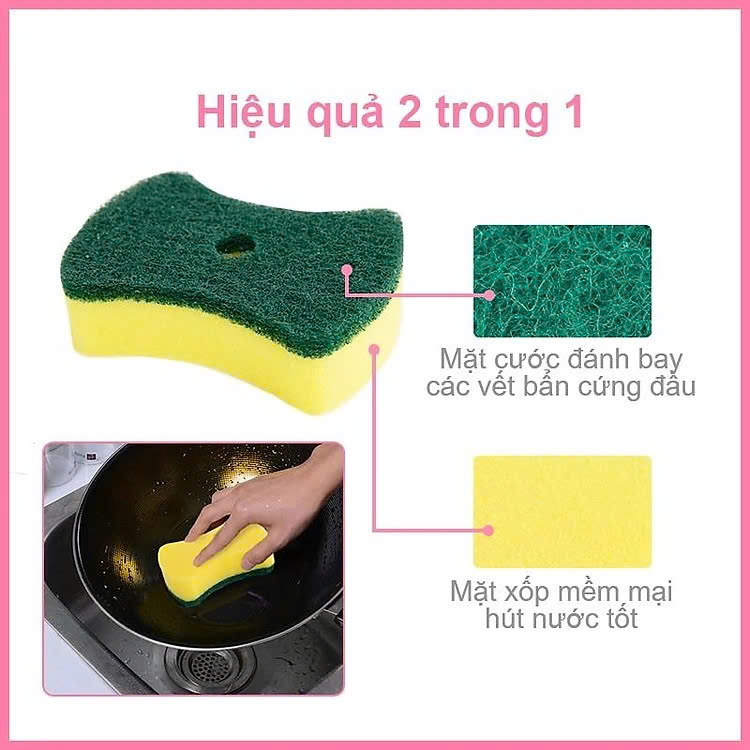 COMBO 2 Miếng Bọt Biển Rửa Chén 2 Mặt, Mút Xốp Rửa Bát Đa Năng
