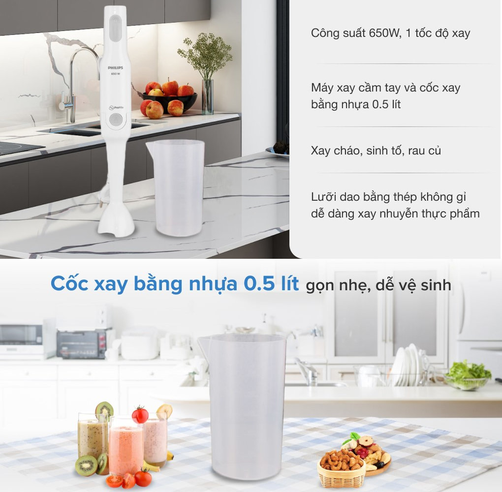Máy xay cầm tay đa năng ProMix Philips HR2531 công suất 650W - hàng chính hãng