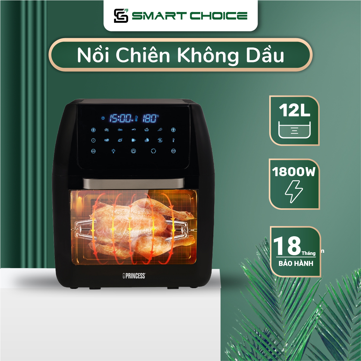 Nồi chiên không dầu 10L-12L PRINCESS Hàng Nhập Khẩu Chính Hãng Hà Lan, Chế Độ Cài Đặt Sẵn Tiện Lợi