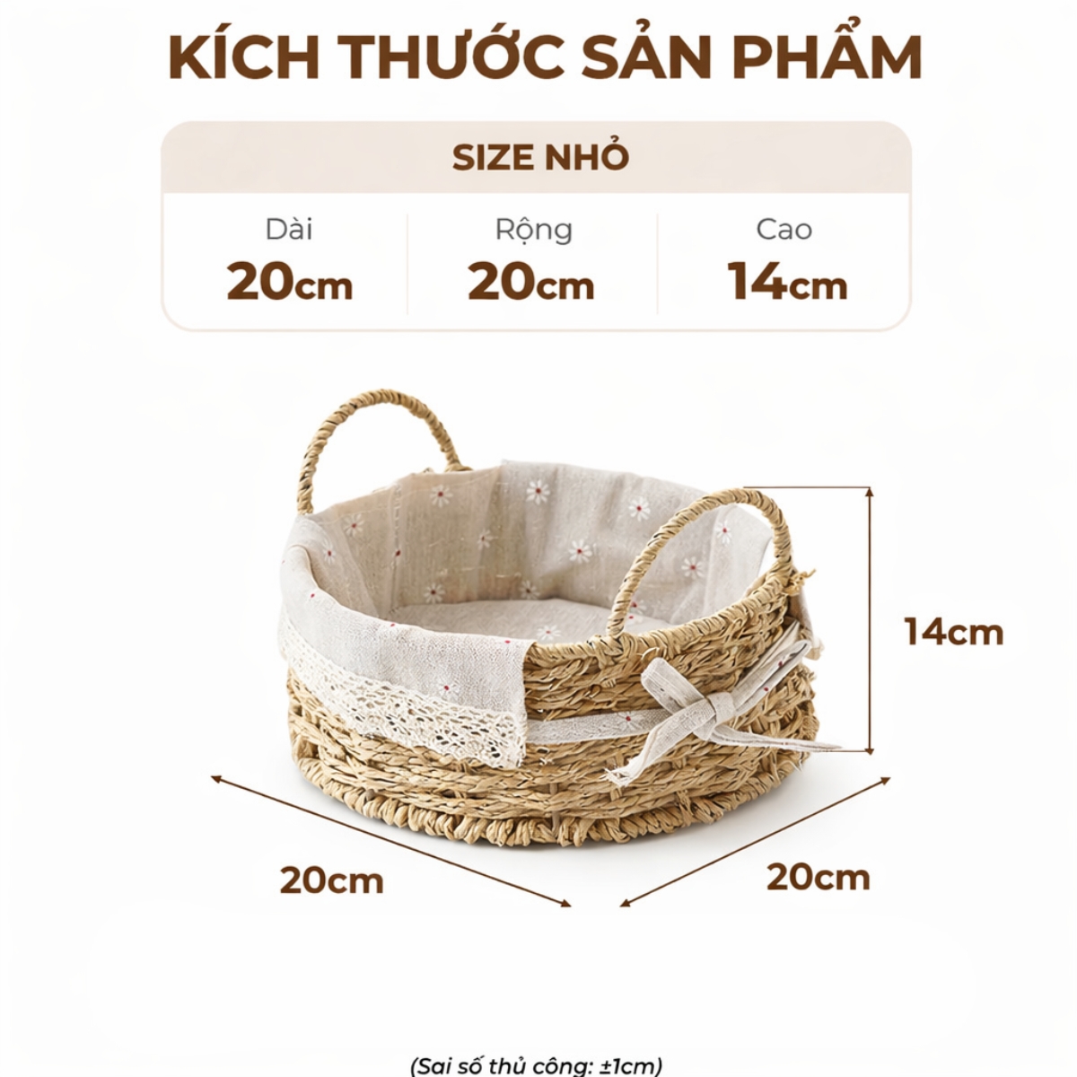 Giỏ Picnic Hình Tròn Có Quai – Đan Tay Thủ Công, Lót Vải Hoa Vintage, Giỏ Đựng Đồ Trang Trí Xinh Xắn