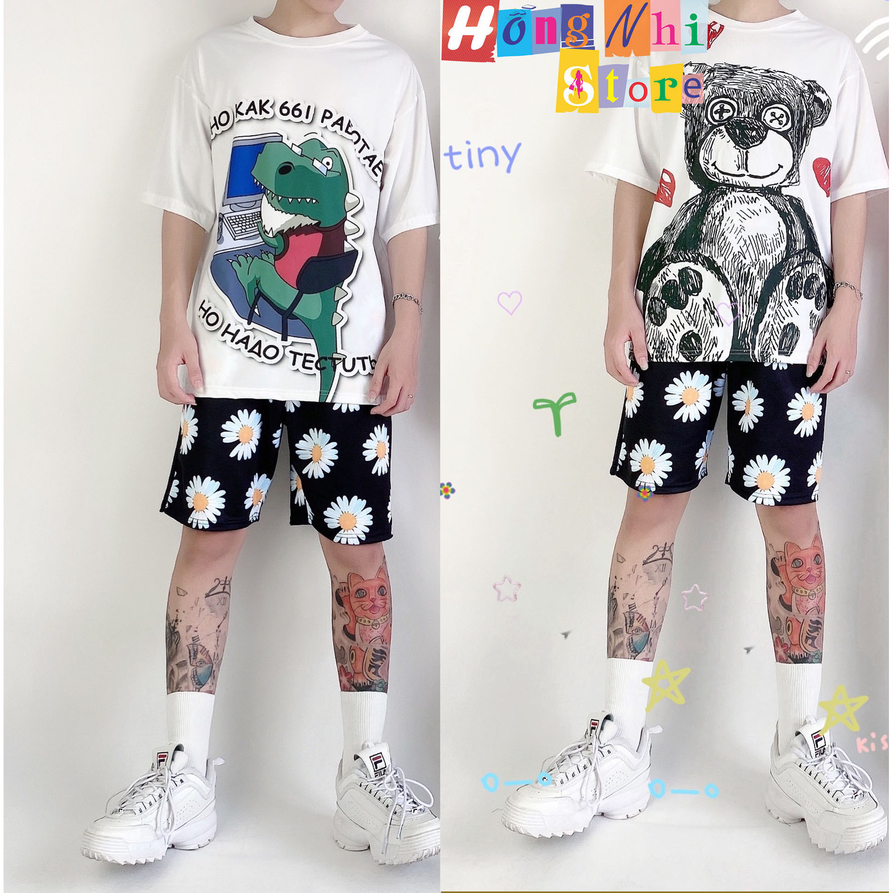 Quần Short Cartoon Unisex Hoa Cúc - Quần Đùi Hoạt Hình Siêu Cute - MM