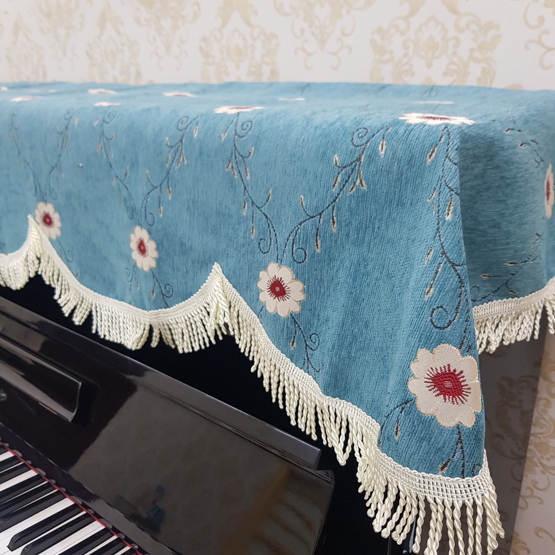 Khăn phủ đàn Piano xanh ngọc phối hoa cao cấp