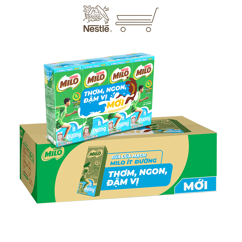 Sữa lúa mạch Nestlé MILO ÍT ĐƯỜNG (thùng 48 hộp x 180ml)