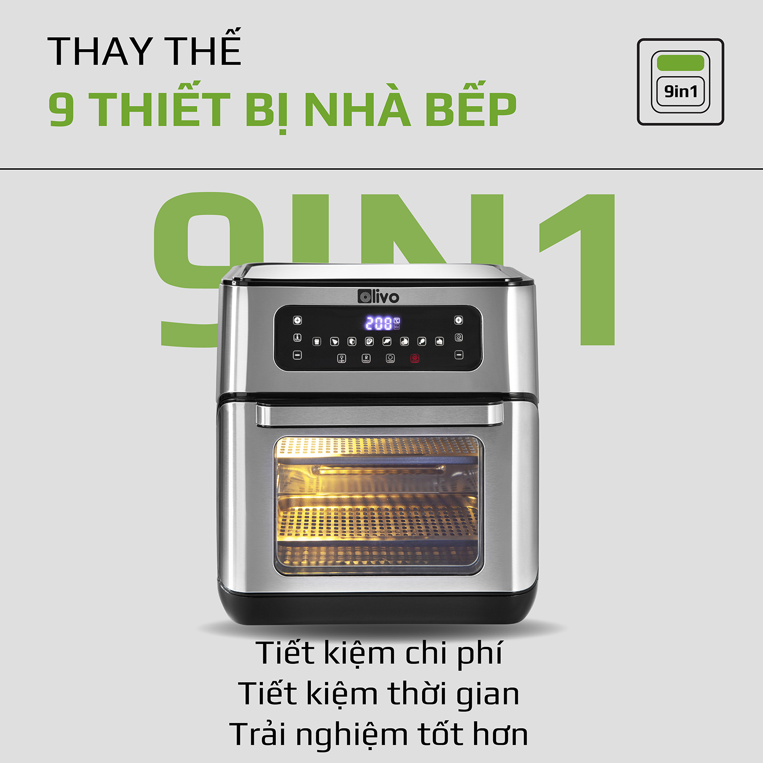Nồi Chiên Không Dầu OLIVO AF 12 Dung Tích 12L - Công Suất 1800W