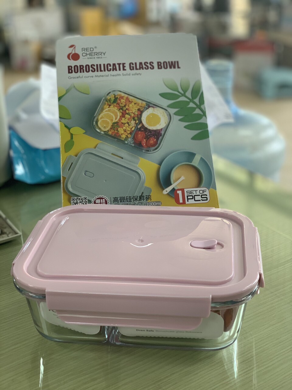 Hộp đựng cơm văn phòng Lovida bằng thủy tinh 1000ml chia ngăn chống tràn dùng cho lò vi sóng