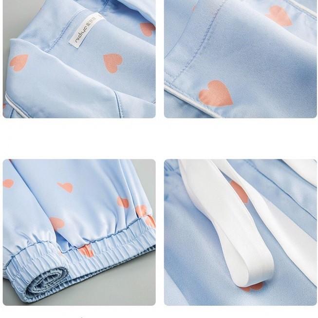 Bộ pyjama lụa nữ mặc nhà dáng ngắn họa tiết trái tim