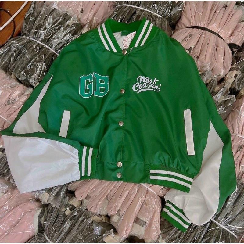 Áo khoác bomber lững kiểu croptop,Áo bóng chày nút bấm phối màu cực sang chảnh thêu hoạ tiết chữ phong cách hàn