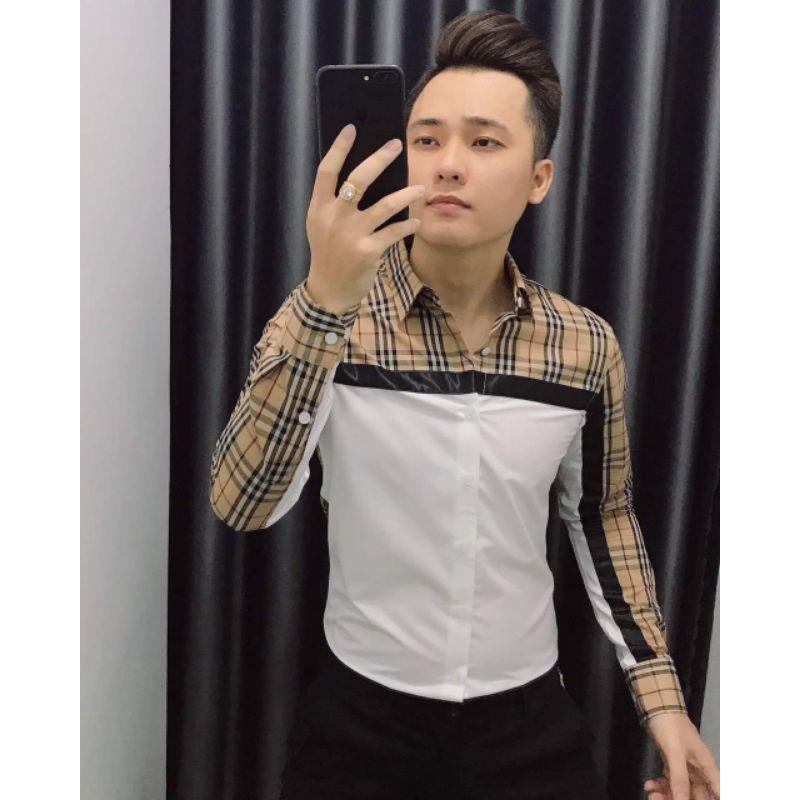 Áo sơ mi nam nữ bbr kem viền đen TM