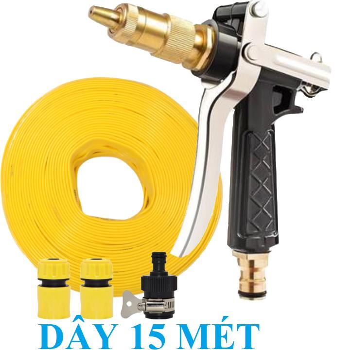 Bộ dây vòi xịt nước rửa xe, tưới cây . tăng áp 3 lần, loại 15m 206236 đầu đồng,cút+ tặng mở chai
