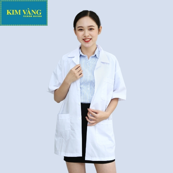 Áo Blouse bác sĩ, áo dược sĩ, đồng phục bệnh viện tay ngắn chất liệu Kaki thun - Mẫu 06