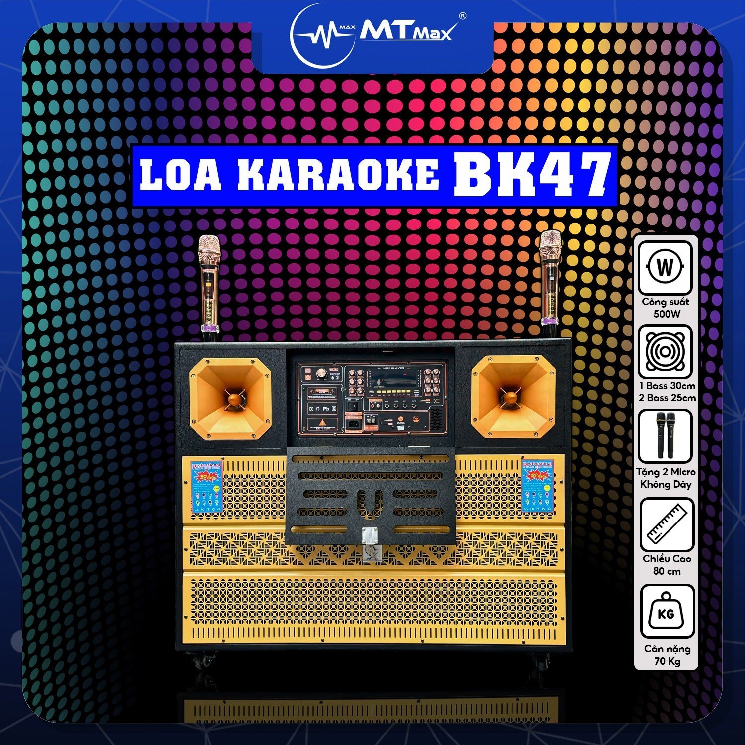 Loa Karaoke BK47 - Công Suất 500W, Tặng Kèm 2 Micro UHF Chóng Hú Cực Tốt, Hỗ Trợ Kết Nối Bluetooth, USB, AUX. Hàng Chính Hãng