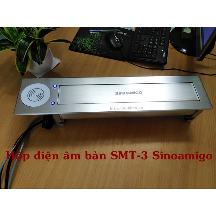 Hộp điện âm bàn họp, bàn văn phòng Sinoamigo SMT-3, xoay 180 độ,  tích hợp sạc không dây